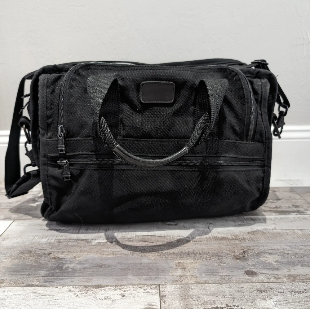 TUMI Alpha Expandable Black Monogram Briefcase/Laptop Bag W/ Aftermarket Strap!‎